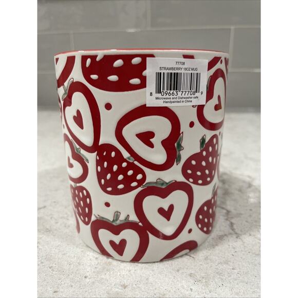 STRAWBERRY HEARTS 18oz Mug Heart Handle Spectrum Strawberries Valentines Cup NEW - Picture 3 of 7